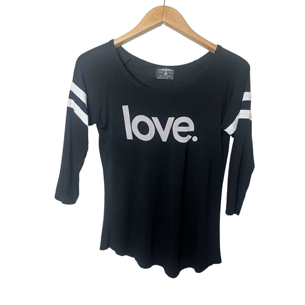 BIRD & VINE Los Angeles Love 3/4 Sleeve Modal T Shirt Women’s Sz Small Black
